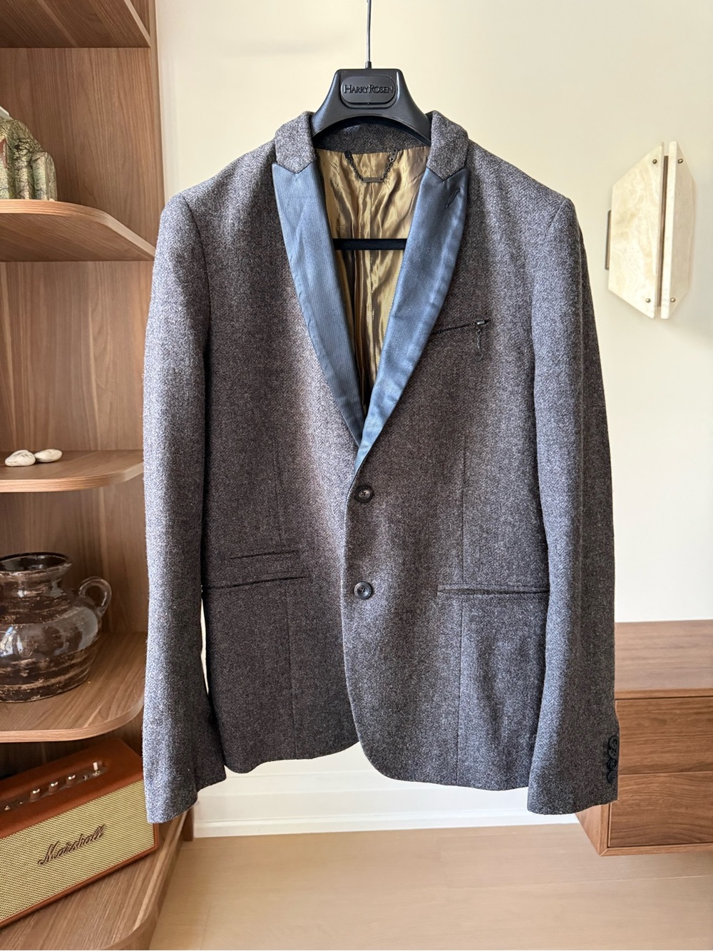 Diesel archive Men's Gray Wool-Blend Blazer with Satin Trim